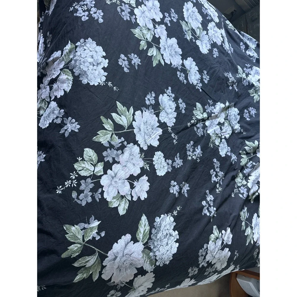 Pottery Barn‎ King Duvet Cover Black White Lavender Floral Botanical Cotton